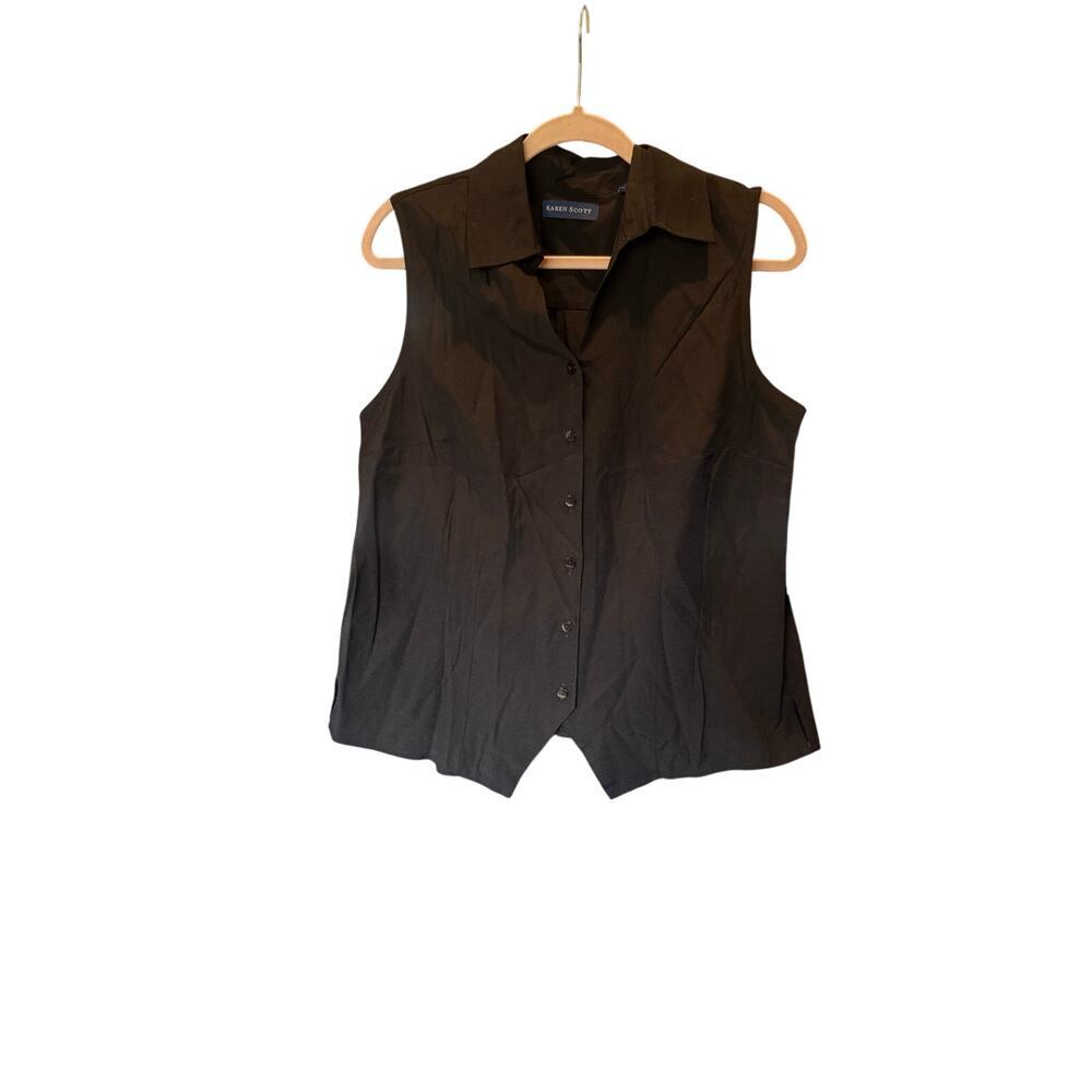 Karen Scott Black Sleeveless Button Front Blouse Women’s Medium NWT Collared Top - Picture 2 of 9